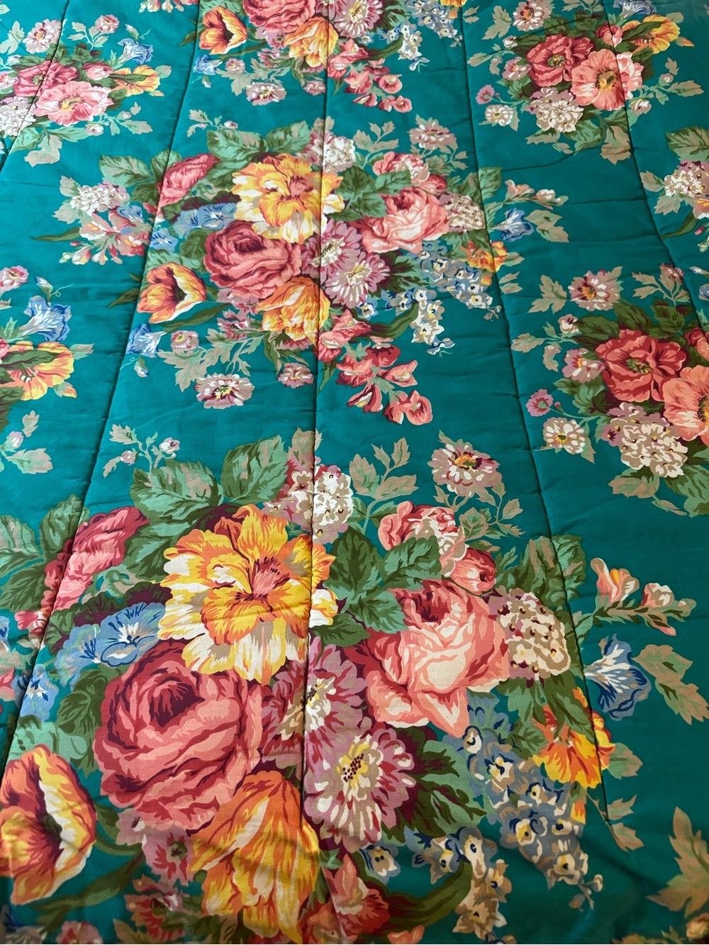 Ralph Lauren Vintage India Street Teal Floral Quilted Comforter Cottagecore